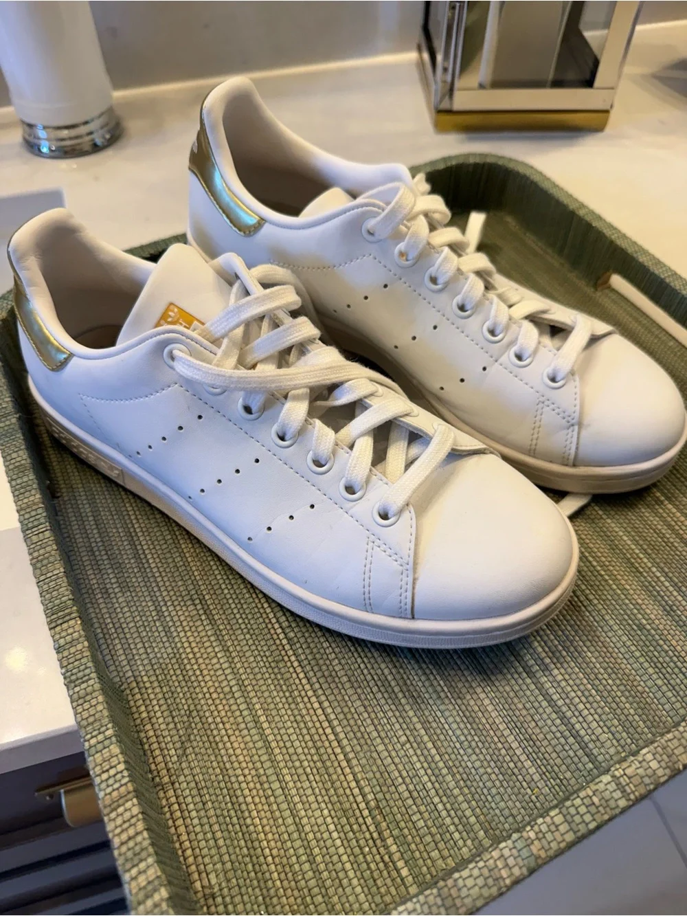 adidas White Leather Sneakers with Gold Heel Tab